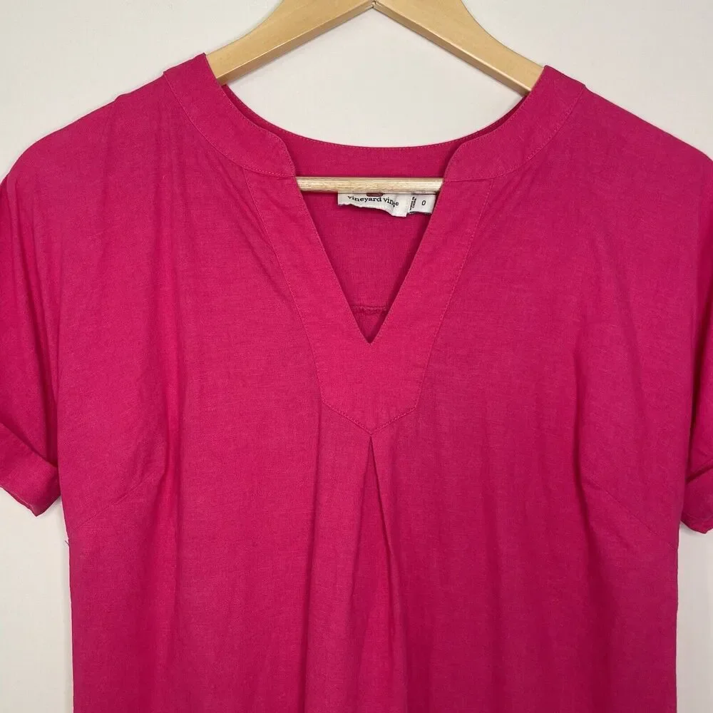 Vineyard Vines Linen Rayon Dolman Shift Dress Short Sleeve Barbie Pink Size 0 - Picture 5 of 13
